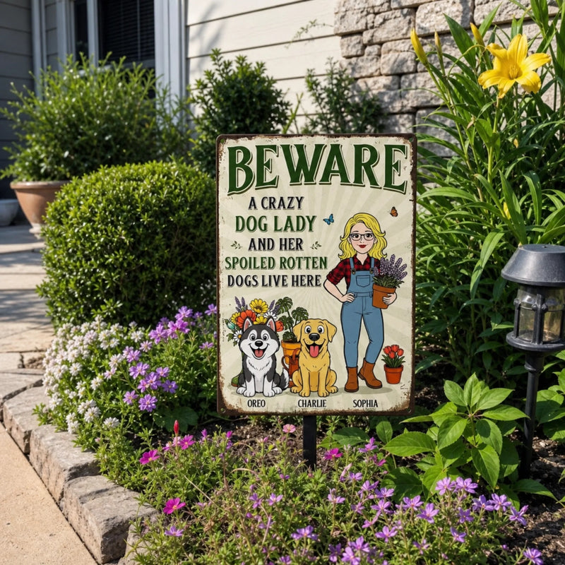 Custom Home Decor Metal Sign - Personalized  Birthday Garden Gifts For Gardeners, Dog Lovers, Dog Mom - The Crazy Dog Lady Lives Here