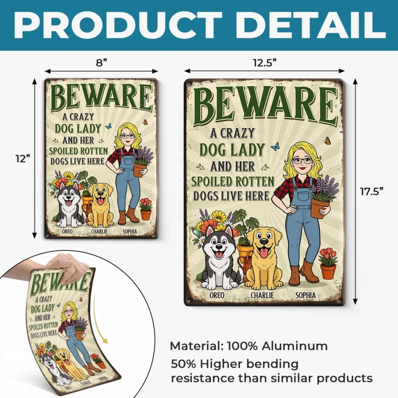 Custom Home Decor Metal Sign - Personalized  Birthday Garden Gifts For Gardeners, Dog Lovers, Dog Mom - The Crazy Dog Lady Lives Here