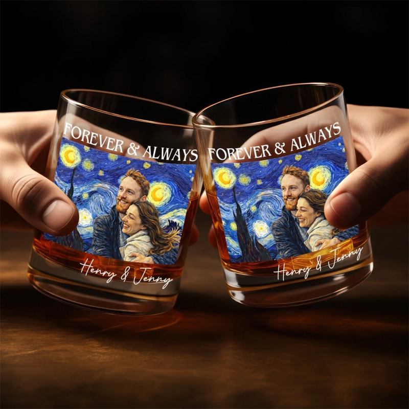 Custom Photo Whiskey Glass - Personalized Anniversary Wedding Gifts For Husband And Wife, Him And Her - Forever And Always
