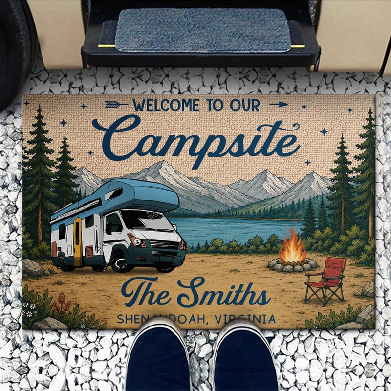 Custom Home Decor Decorative Mat - Personalized Summer Vacation And Travel Camping Gifts For Campers, Mom, Dad, Brother, Sister, Kids - Campfire And Chill