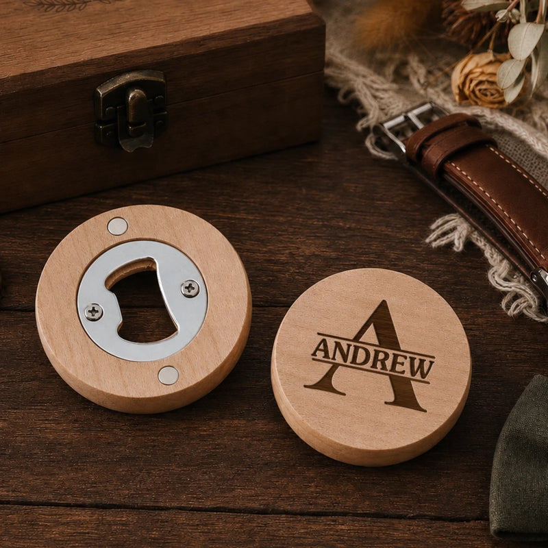 Custom Wooden Magnet Bottle Opener - Personalized Birthday Gifts For Dad, Brother, Grandpa, Husband - Best Man
