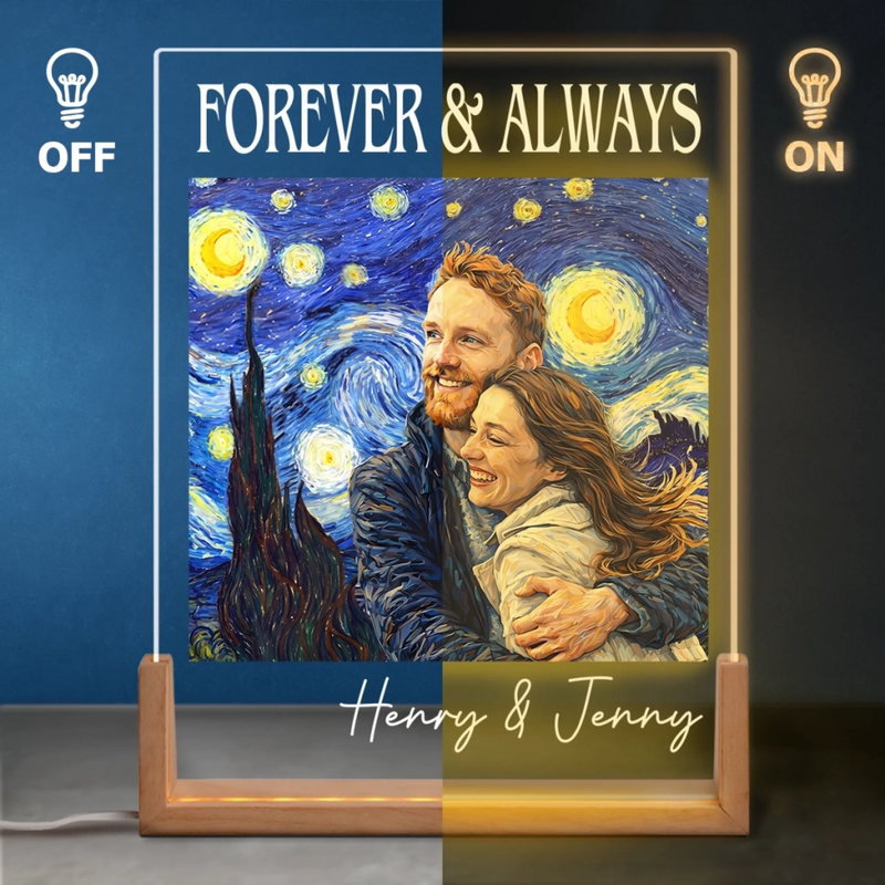 Custom Photo Shaped 3D LED Walnut Night Light - Personalized Anniversary Wedding Gifts For Husband And Wife, Him And Her - Forever To Go