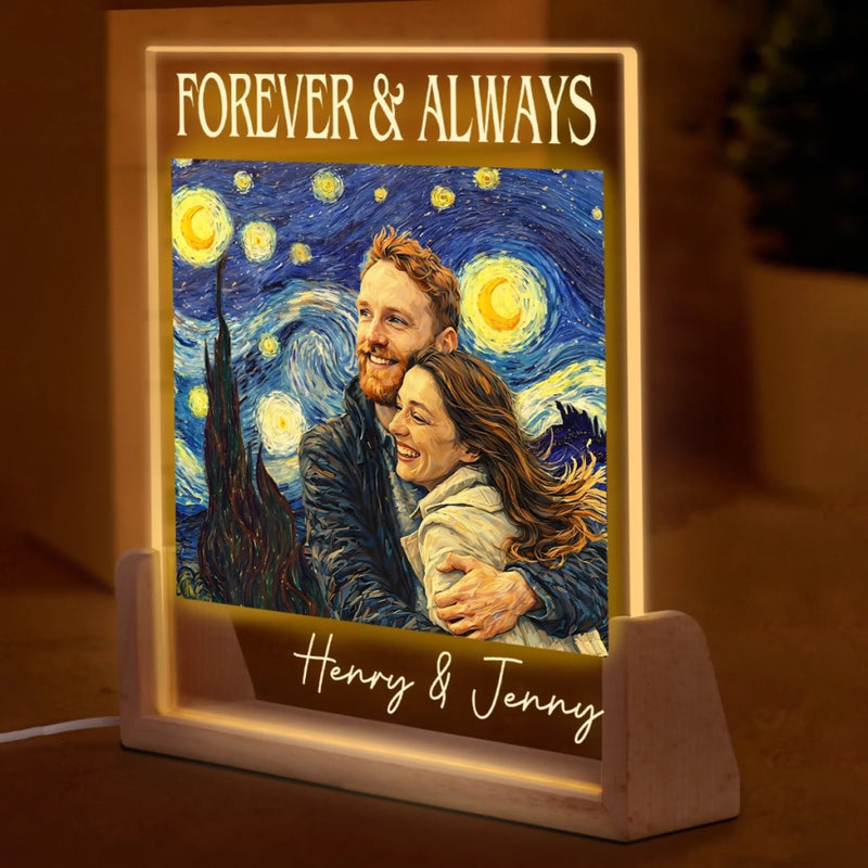 Custom Photo Shaped 3D LED Walnut Night Light - Personalized Anniversary Wedding Gifts For Husband And Wife, Him And Her - Forever To Go