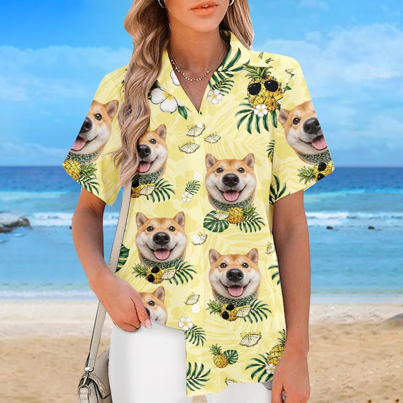 Custom Photo Unisex Tropical Hawaiian Aloha Shirt - Personalized Summer Vacation And Travel Gifts For Dog Cat Lovers, Dog Dad And Mom, Cat Owners - Beach Bum With Paws