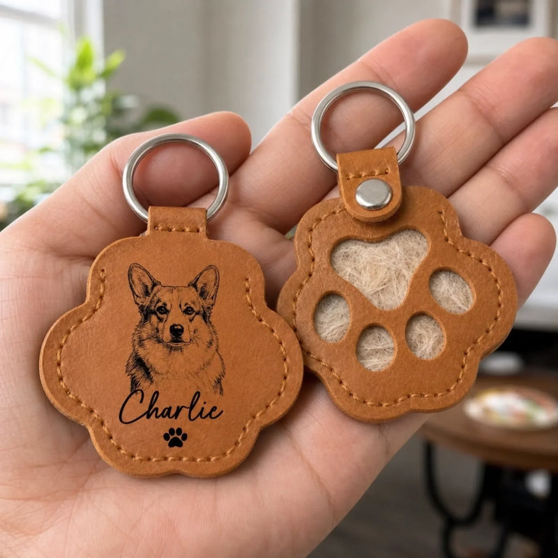 Custom Photo Leather Pet Hair Keychain - Personalized Pet Memorial Sympathy Gifts For Dog Lovers, Cat Lovers - Always In My Heart