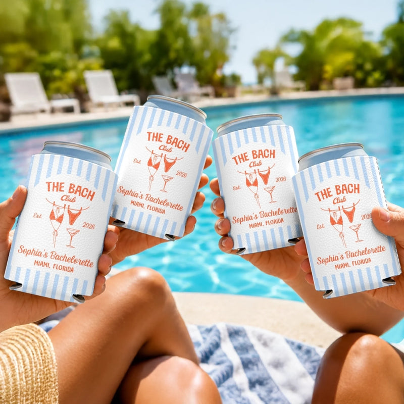 Custom Leather Can Cooler - Personalized Summer Vacation And Travel Gifts For Women, Besties, Sisters, BFF - Seas The Bach Day