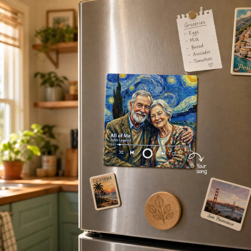 Custom Photo Music Fridge Magnet That Can Play Songs - Personalized Anniversary Wedding Gifts For Husband, Wife, Couple - Sweet Melodies, Wrinkly Smiles