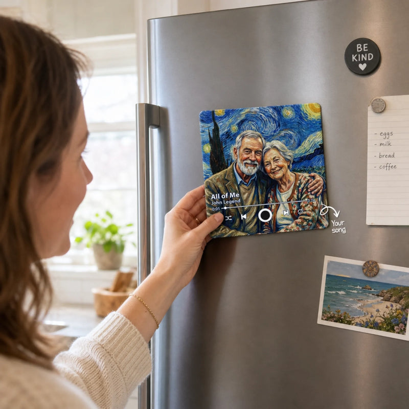 Custom Photo Music Fridge Magnet That Can Play Songs - Personalized Anniversary Wedding Gifts For Husband, Wife, Couple - Sweet Melodies, Wrinkly Smiles