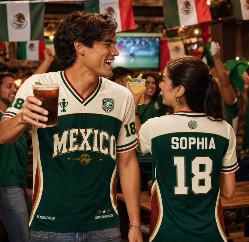 Custom Mexico World Football V-Neck Soccer Jersey - Personalized Birthday Gifts For Football Lovers, Sports Fans, Sports Lovers - My Heart Beats In Green Stripes