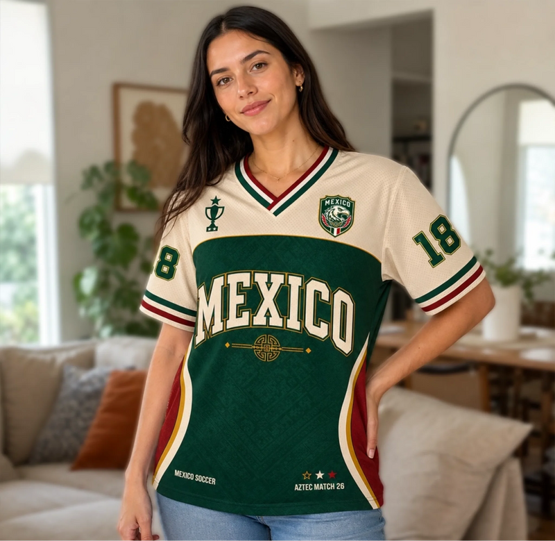 Custom Mexico World Football V-Neck Soccer Jersey - Personalized Birthday Gifts For Football Lovers, Sports Fans, Sports Lovers - My Heart Beats In Green Stripes