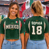 Custom Women's Mexico World Football Jersey Crop Tee - Personalized Birthday Gifts For Football Lovers, Sports Fans, Sports Lovers - Born To Cheer, Ready To Win