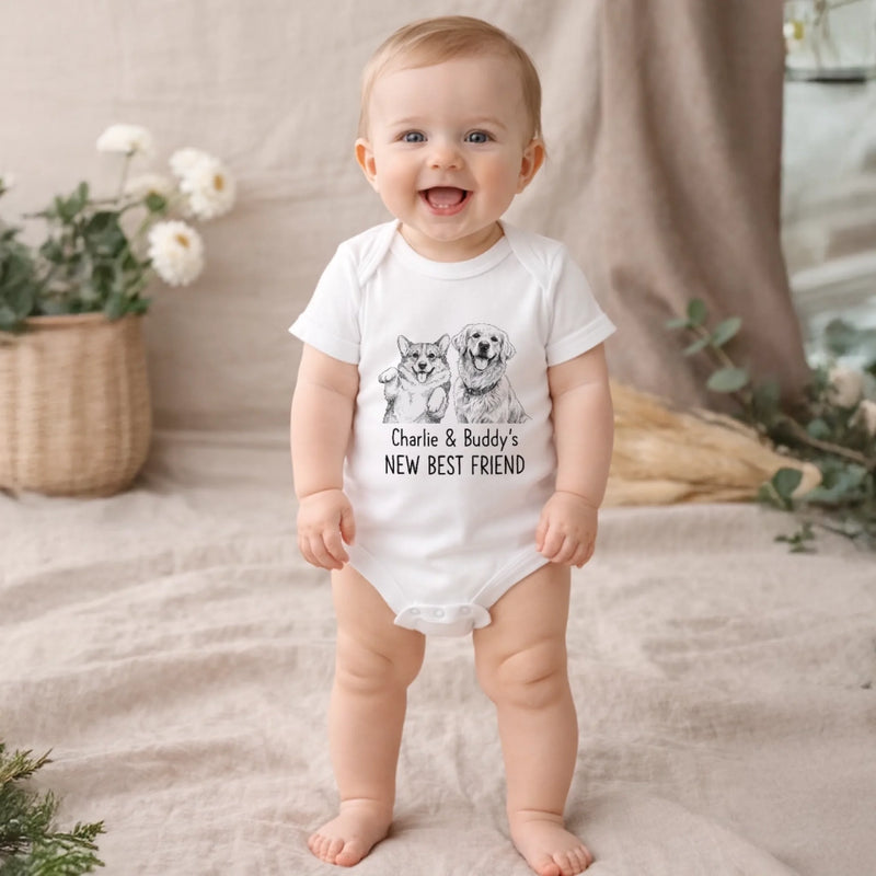 Custom Photo Baby Onesie -  Personalized Baby Shower, Gender Reveal Gifts For New Moms, New Dads, New Parents, Dog Cat Lovers - Our Pack Just Got Cuter
