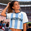 Custom Women's Argentina World Football Jersey Crop Tee - Personalized Birthday Gifts For Football Lovers, Sports Fans, Sports Lovers - Sun Of May, Guide Our Victory