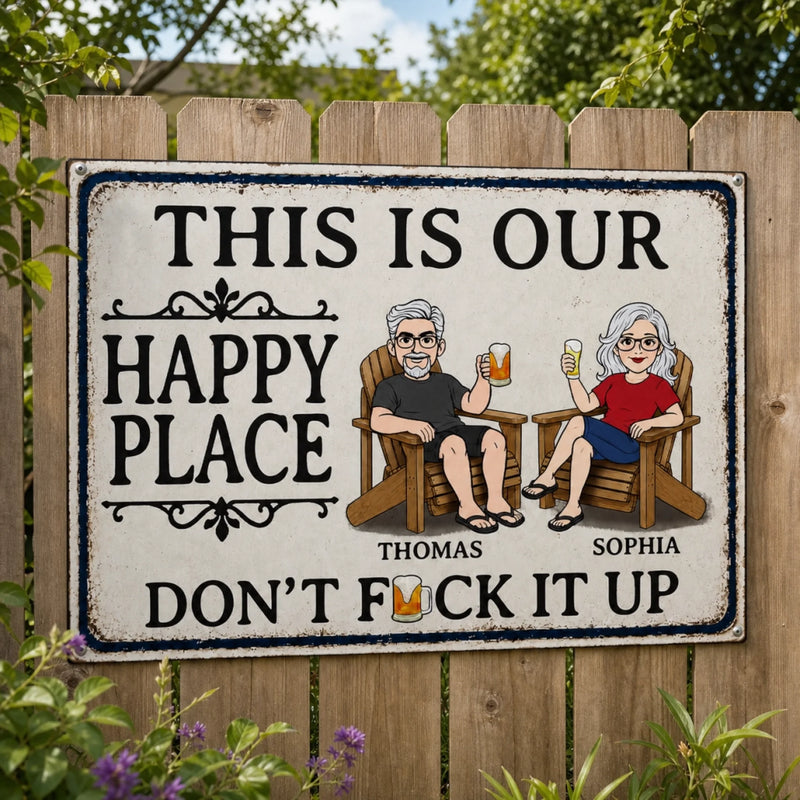 Custom Home Decor Metal Sign - Personalized Summer Vacation And Travel Gifts For Husband And Wife, Him And Her - This Is Our Happy Place