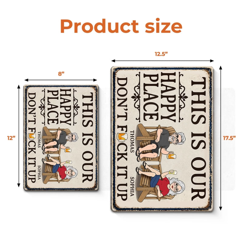 Custom Home Decor Metal Sign - Personalized Summer Vacation And Travel Gifts For Husband And Wife, Him And Her - This Is Our Happy Place