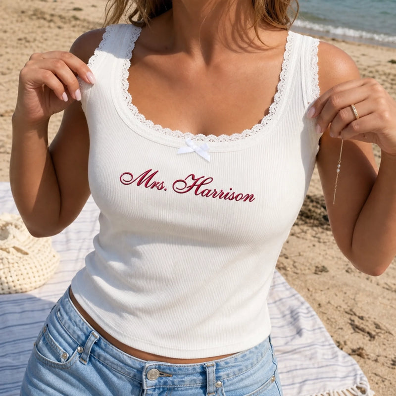 Custom Women's Embroidered Lace Tank Top – Personalized Bridesmaid Proposal Wedding Gifts For Bridesmaid, Bridal Party - She Said Yes, We Said Party