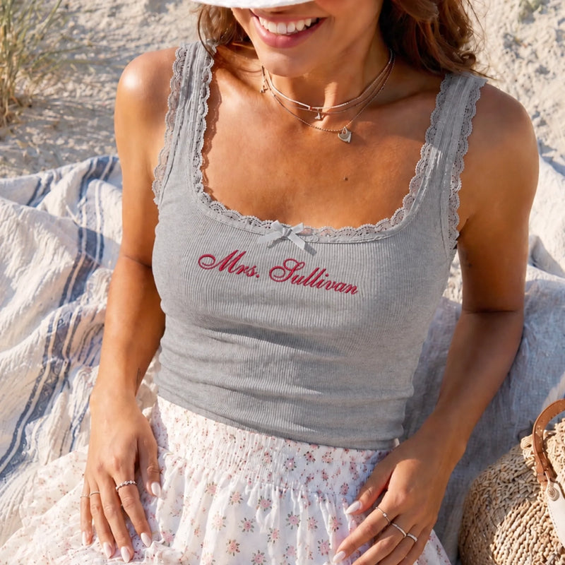 Custom Women's Embroidered Lace Tank Top – Personalized Bridesmaid Proposal Wedding Gifts For Bridesmaid, Bridal Party - She Said Yes, We Said Party