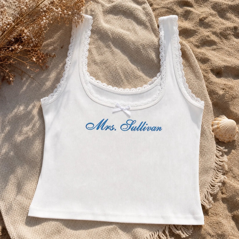 Custom Women's Embroidered Lace Tank Top – Personalized Bridesmaid Proposal Wedding Gifts For Bridesmaid, Bridal Party - She Said Yes, We Said Party