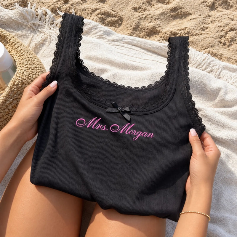 Custom Women's Embroidered Lace Tank Top – Personalized Bridesmaid Proposal Wedding Gifts For Bridesmaid, Bridal Party - She Said Yes, We Said Party