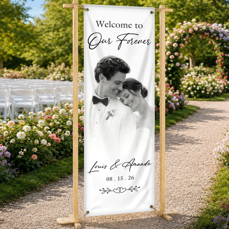 Custom Photo Welcome Banner - Personalized Anniversary Wedding Gifts For Husband And Wife, Him And Her - Blessed To Share This Day With You