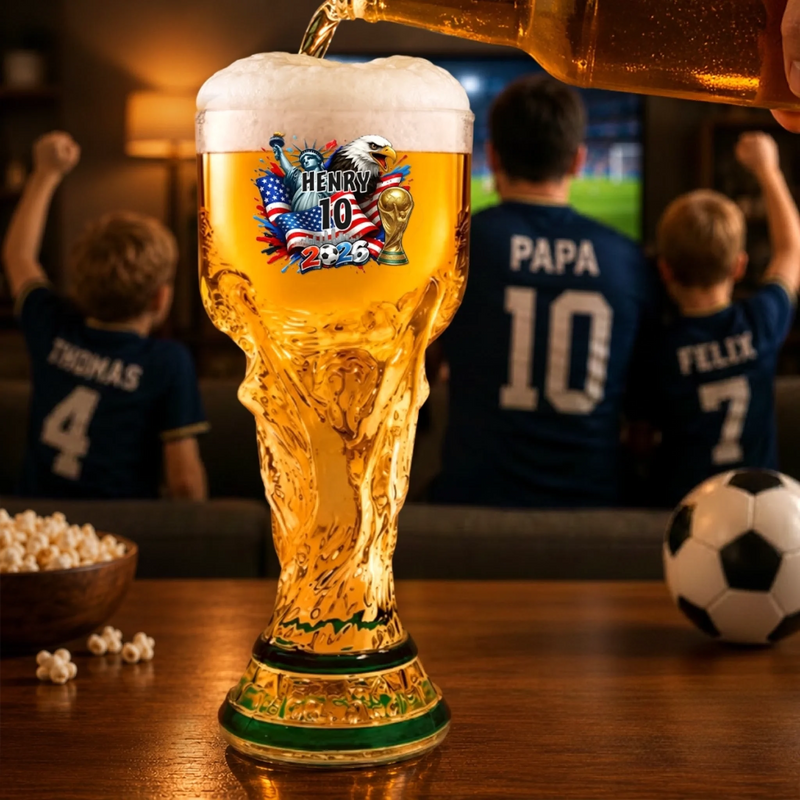 Custom USA World Football Trophy-Shaped Beer Glass - Personalized Birthday Gifts For Football Lovers, Sports Fans, Sports Lovers - Cold Beer, Legendary Game Days