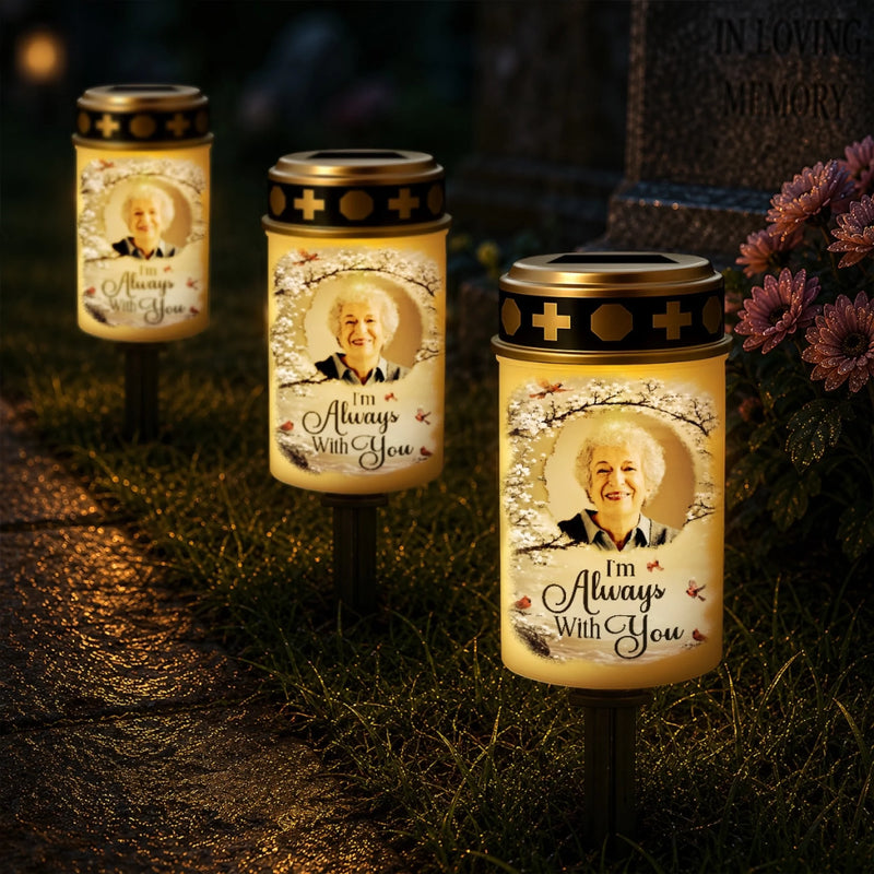 Custom Photo Solar Stake Lights - Personalized Memorial Sympathy Gifts For Loss Of Mom, Dad - Your Memory Shines On