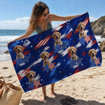 Custom Photo Beach Towel - Personalized 4th Of July, Summer Vacation And Travel Gifts For Dog Lovers, Dog Dad, Dog Mom - Pawtriotic Summer Vibes
