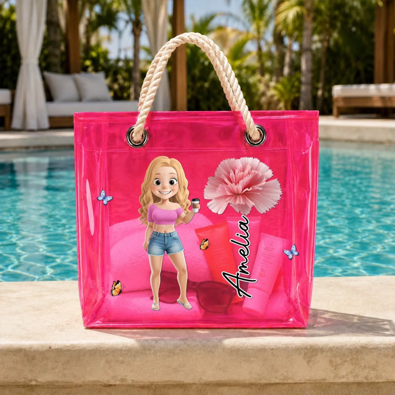 Custom Clear Tote Bag - Personalized Summer Vacation And Travel Gifts For Women, Besties, Sisters, BFF - Sun Sand Smiles