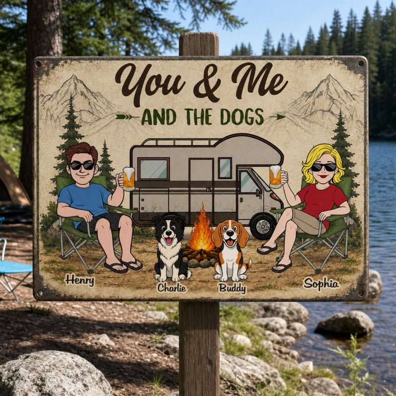 Custom Home Decor Metal Sign - Personalized Anniversary Wedding Camping Gifts For Campers, Husband And Wife, Him And Her, Dog Lovers - Woods Wanderers Together Forever