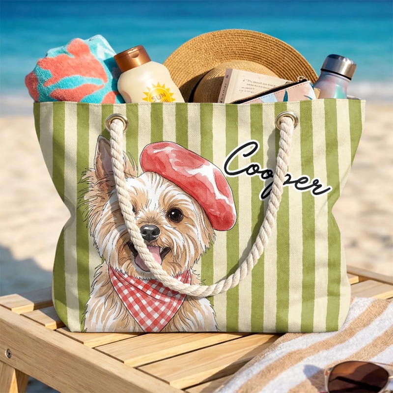 Custom Summer Beach Bag - Personalized Birthday Gifts For Dog Cat Lovers, Dog Dad And Mom, Cat Owners - Sunny Paws Happy Days