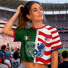 Custom Women's World Football Jersey Crop Tee - Personalized Birthday Gifts For Football Lovers, Sports Fans, Sports Lovers - Best Of Both Worlds On Pitch