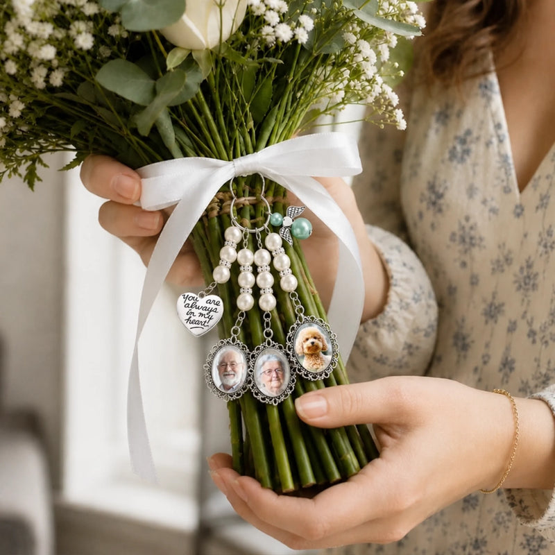 Custom Photo Bouquet Charm - Personalized Memorial Sympathy Gifts For Brides - In Loving Memory