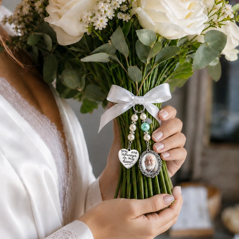 Custom Photo Bouquet Charm - Personalized Memorial Sympathy Gifts For Brides - In Loving Memory