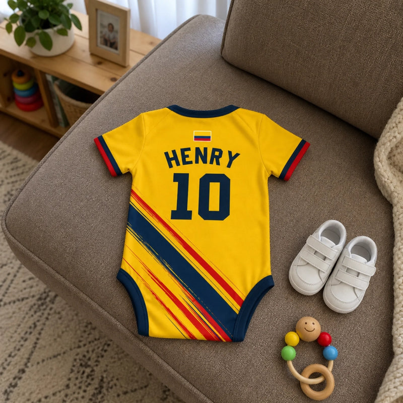 Custom Colombia World Football Baby Jersey Bodysuit - Personalized Baby Shower, Gender Reveal Gifts For New Moms, New Dads, Football Lovers - Born To Cheer For Team Colombia