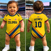 Custom Colombia World Football Baby Jersey Bodysuit - Personalized Baby Shower, Gender Reveal Gifts For New Moms, New Dads, Football Lovers - Born To Cheer For Team Colombia