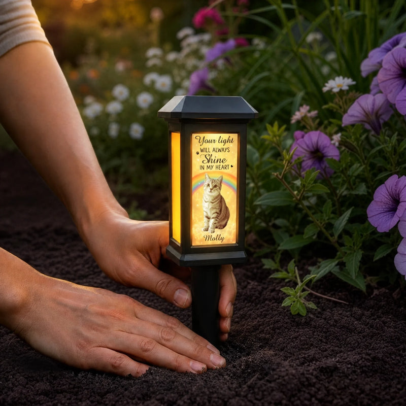 Custom Photo Solar Garden Light - Personalized Pet Memorial Sympathy Gifts For Dogs, Cats - Always Chasing Rainbows