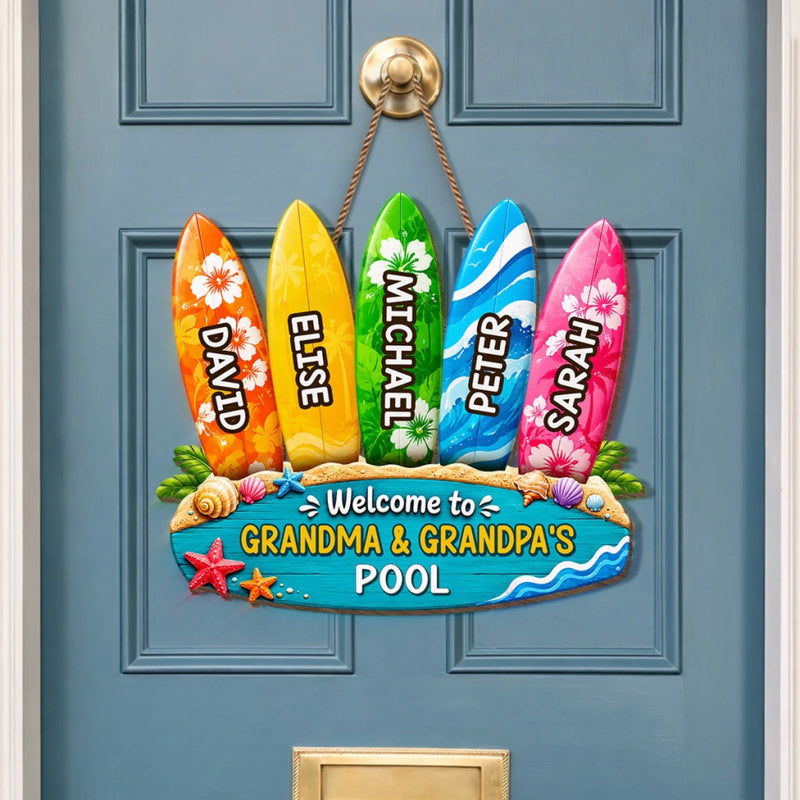 Custom Poolside Wood Sign - Personalized Summer Vacation And Travel Gifts For Grandma, Grandpa - Making Splash Memories