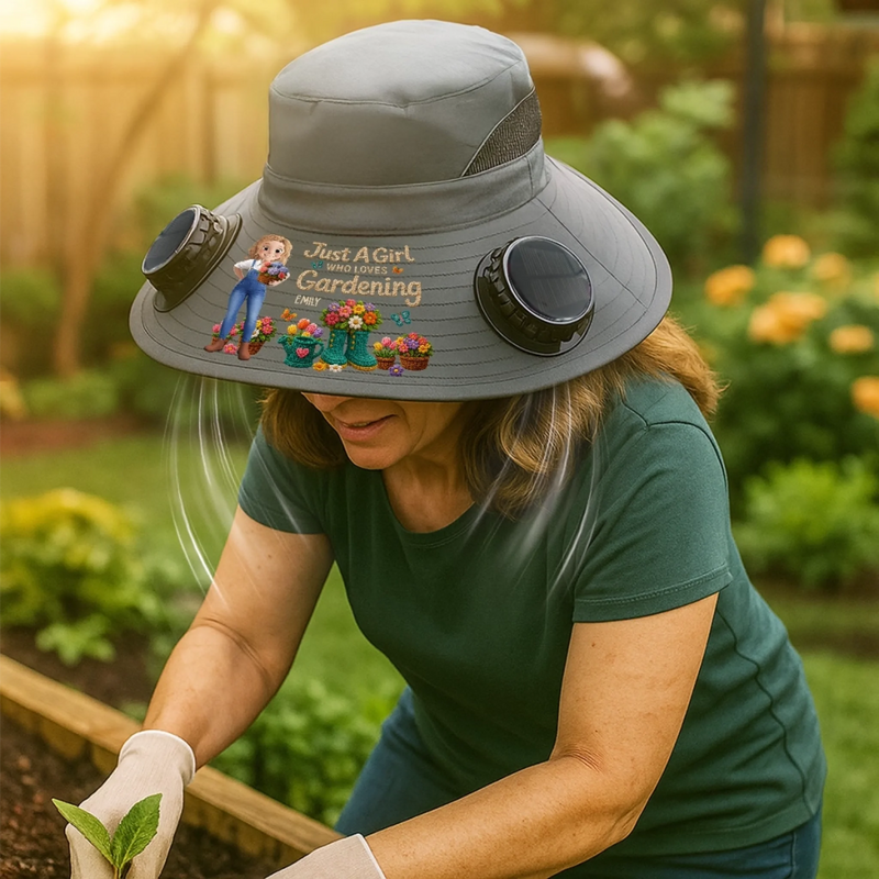 Custom Hat With Fans Solar Power - Personalized Birthday Garden Gifts For Gardeners - Cool Shade, Happy Planting