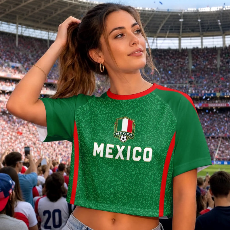 Custom Women's Mexico World Football Jersey Crop Tee - Personalized Birthday Gifts For Football Lovers, Sports Fans, Sports Lovers - Sassy, Sporty And Fully Loaded