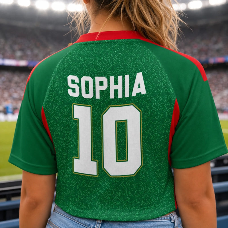 Custom Women's Mexico World Football Jersey Crop Tee - Personalized Birthday Gifts For Football Lovers, Sports Fans, Sports Lovers - Sassy, Sporty And Fully Loaded