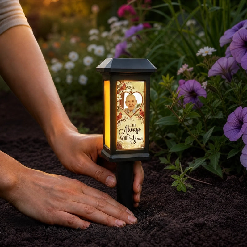 Custom Photo Solar Garden Light - Personalized Memorial Sympathy Gifts For Loss Of Mom, Dad - Always With You