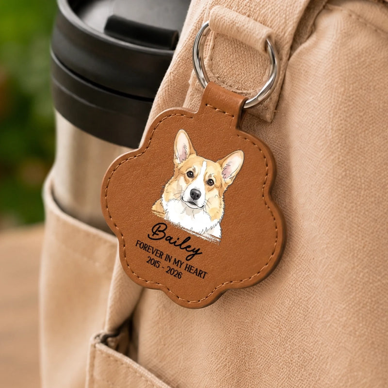 Custom Photo Leather Pet Hair Keychain - Personalized Pet Memorial Sympathy Gifts For Dog Lovers, Cat Lovers - Love Never Leaves