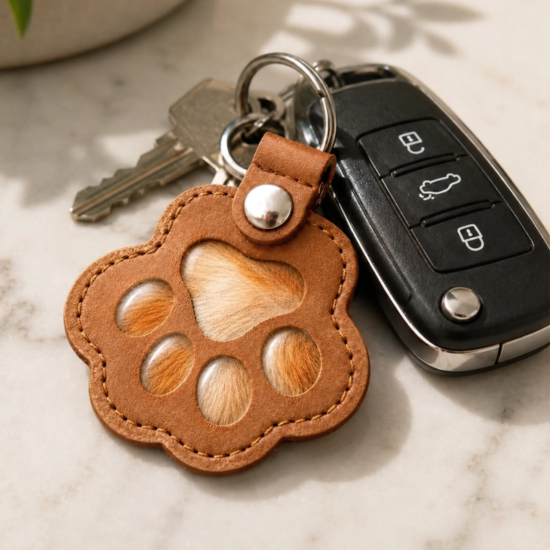 Custom Photo Leather Pet Hair Keychain - Personalized Pet Memorial Sympathy Gifts For Dog Lovers, Cat Lovers - Love Never Leaves