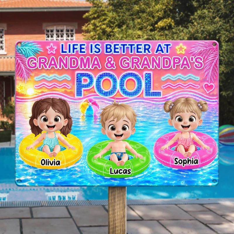 Custom Poolside Home Decor Metal Sign - Personalized Summer Vacation And Travel, Poolside Gifts For Grandma, Grandpa - Pool Days Rule