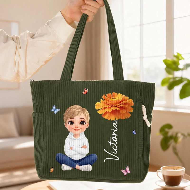 Custom Corduroy Tote Bag - Personalized Summer Vacation And Travel Gifts For Women, Besties, Sisters, BFF, Family, Yourself - Living My Best Summer