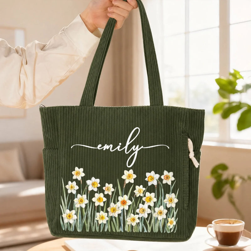 Custom Corduroy Tote Bag - Personalized Summer Vacation And Travel Gifts For Women, Besties, Sisters, BFF, Family, Yourself - Sunshine Is My Vibe