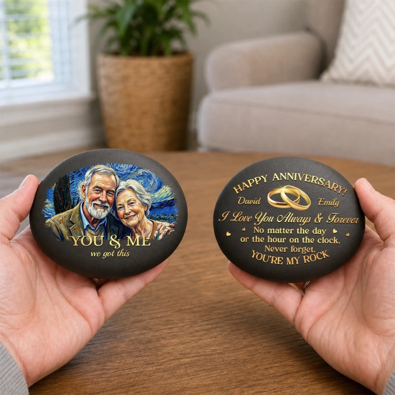 Custom Photo Double-Sided Printed Rock - Personalized Anniversary Wedding Gifts For Husband And Wife, Him And Her - Forever Looks Good On Us