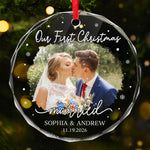 Custom Photo Our First Christmas Wedding Gifts for Couples - Personalized Glass Ornament