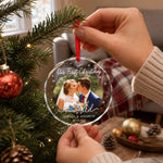 Custom Photo Our First Christmas Wedding Gifts for Couples - Personalized Glass Ornament