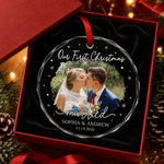 Custom Photo Our First Christmas Wedding Gifts for Couples - Personalized Glass Ornament